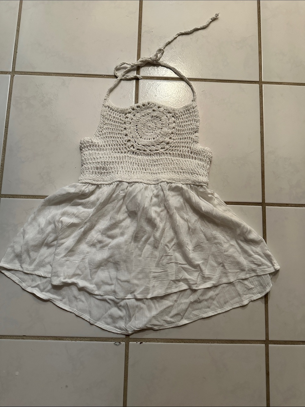 Boho White Crochet Halter Tank Top